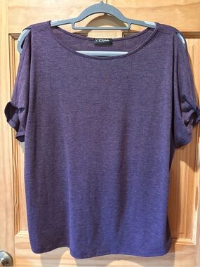 Colette Romey Cold Shoulder Knit Top women’s L purple/plum